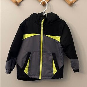Kids Black and Gray Winter Coat with Yellow Accents